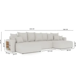 Divano letto panoramico 350x160cm velluto a coste con libreria a sinistra marrone Mistery