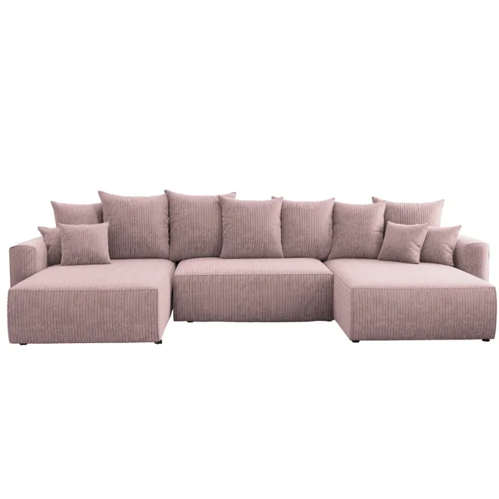 Divano letto panoramico 350x160cm velluto a coste con libreria a sinistra rosa antico Mistery