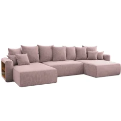 Divano letto panoramico 350x160cm velluto a coste con libreria a sinistra rosa antico Mistery