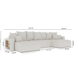 Divano letto panoramico 350x160cm velluto a coste con libreria a sinistra verde scuro Mistery