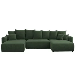 Divano letto panoramico 350x160cm velluto a coste con libreria a sinistra verde scuro Mistery