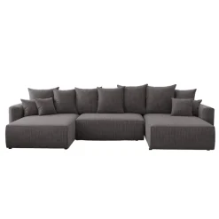 Divano letto panoramico 350x160cm velluto a coste con libreria a destra antracite Mistery