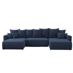 Divano letto panoramico 350x160cm velluto a coste con libreria a destra blu Mistery