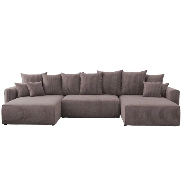Divano letto panoramico 350x160cm velluto a coste con libreria a destra marrone Mistery