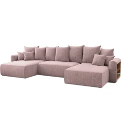 Divano letto panoramico 350x160cm velluto a coste con libreria a destra rosa antico Mistery
