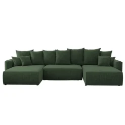 Divano letto panoramico 350x160cm velluto a coste con libreria a destra verde scuro Mistery