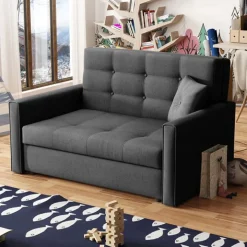 Divano letto 2 posti 133cm imbottito in tessuto antracite Isidore