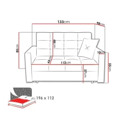 Divano letto 2 posti 133cm imbottito in tessuto antracite Isidore