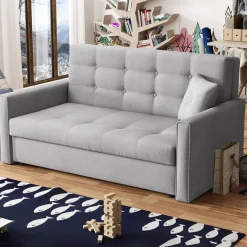 Divano letto 3 posti 153cm imbottito in tessuto grigio Isidore