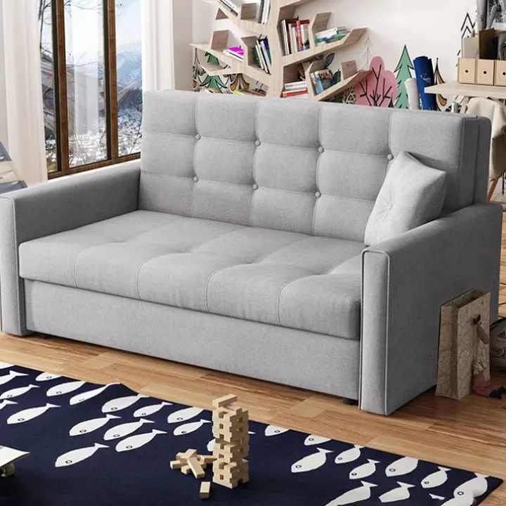 Divano letto 3 posti 153cm imbottito in tessuto grigio Isidore