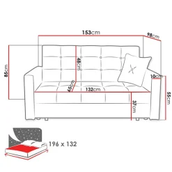 Divano letto 3 posti 153cm imbottito in tessuto grigio Isidore