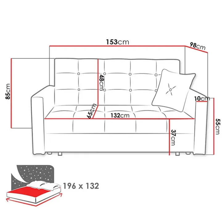 Divano letto 3 posti 153cm imbottito in tessuto grigio Isidore