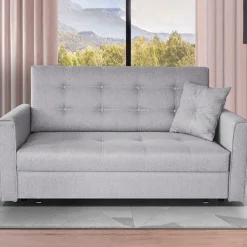 Divano letto 3 posti 153cm imbottito in tessuto grigio Isidore