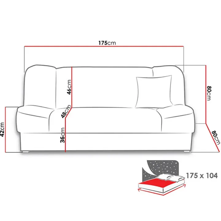 Divano letto 2 posti 182cm pieghevole senza braccioli beige Rollo