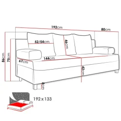 Divano letto 3 posti 192cm pieghevole matrimoniale grigio beige Titus