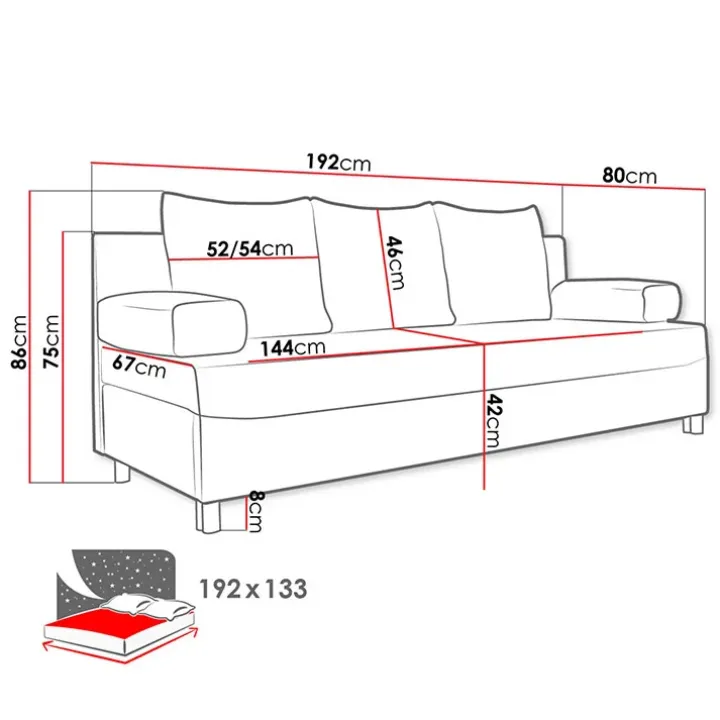 Divano letto 3 posti 192cm pieghevole matrimoniale grigio beige Titus
