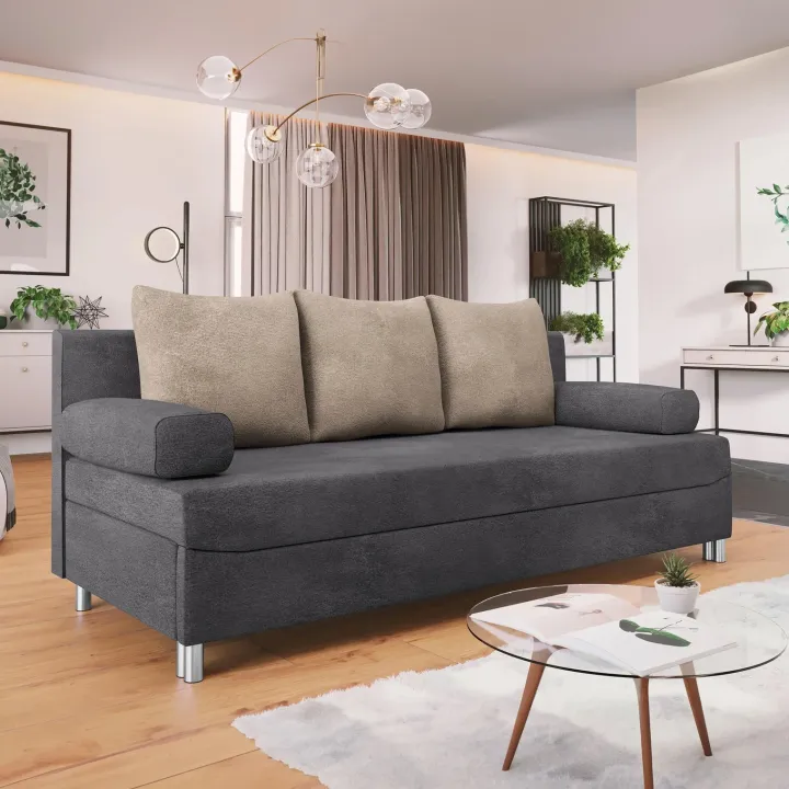 Divano letto 3 posti 192cm pieghevole matrimoniale grigio beige Titus