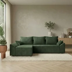 Divano letto 3 posti reversibile 240x140cm matrimoniale angolare velluto a coste verde Appia