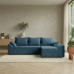 Divano letto 3 posti reversibile 240x140cm matrimoniale angolare velluto a coste blu Appia