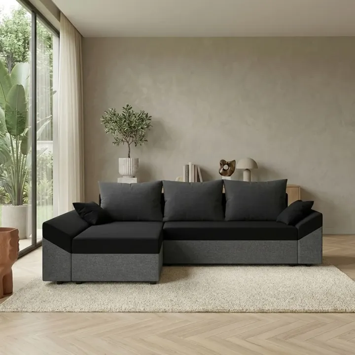 Divano letto 3 posti reversibile 240x140cm matrimoniale angolare grigio nero Appia
