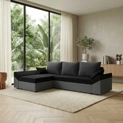 Divano letto 3 posti reversibile 240x140cm matrimoniale angolare grigio nero Appia