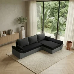Divano letto 3 posti reversibile 240x140cm matrimoniale angolare grigio nero Appia