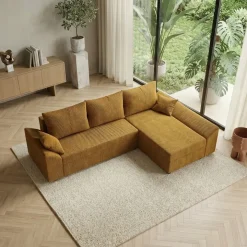 Divano letto 3 posti reversibile 240x140cm matrimoniale angolare velluto a coste senape ocra Appia
