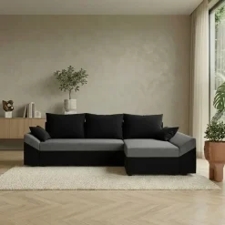 Divano letto 3 posti reversibile 240x140cm matrimoniale angolare nero grigio Appia