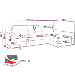 Divano letto 3 posti reversibile 240x140cm matrimoniale angolare velluto a coste beige Appia