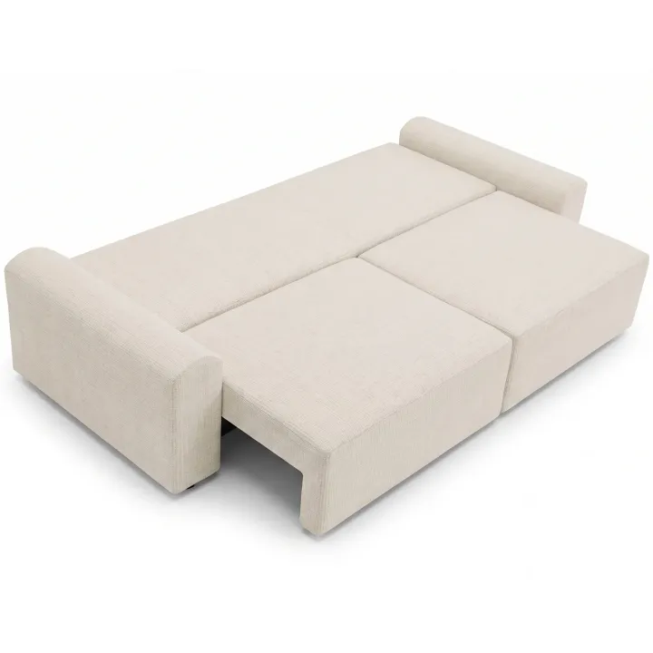 Divano letto 3 posti 240x95 cm con box contenitore a trama sottile beige Olivon