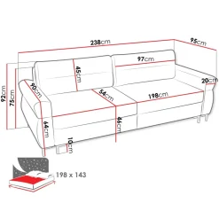 Divano letto 3 posti 238x95 cm con box contenitore imbottito beige chiaro nero Velissa