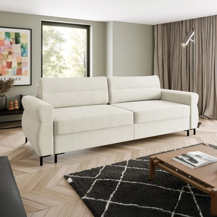 Divano letto 3 posti 238x95 cm con box contenitore imbottito beige chiaro nero Velissa