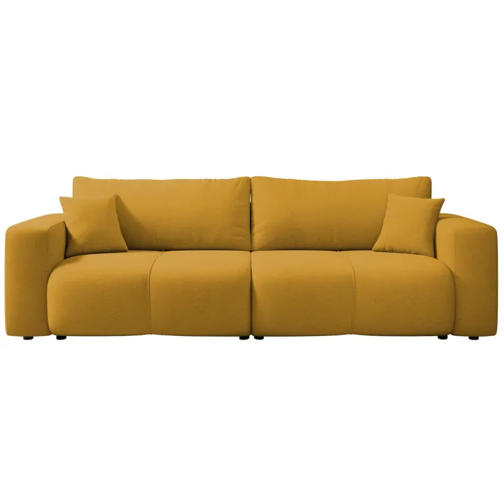 Divano letto 3 posti 248x90cm con contenitore in tessuto velo giallo senape Floty