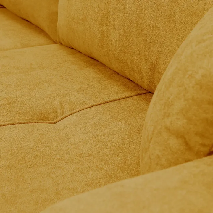 Divano letto 3 posti 248x90cm con contenitore in tessuto velo giallo senape Floty