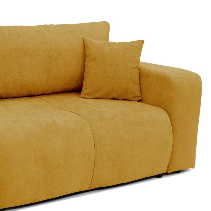Divano letto 3 posti 248x90cm con contenitore in tessuto velo giallo senape Floty