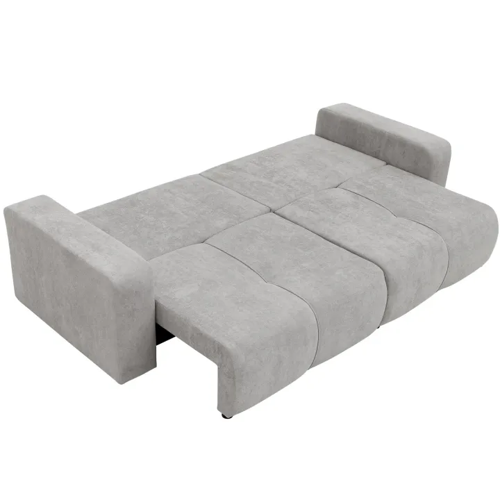 Divano letto 3 posti 248x90cm con contenitore in tessuto velo grigio chiaro Floty