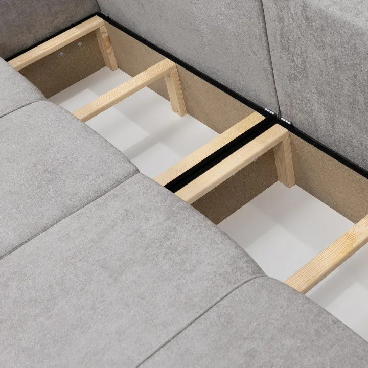 Divano letto 3 posti 248x90cm con contenitore in tessuto velo grigio chiaro Floty