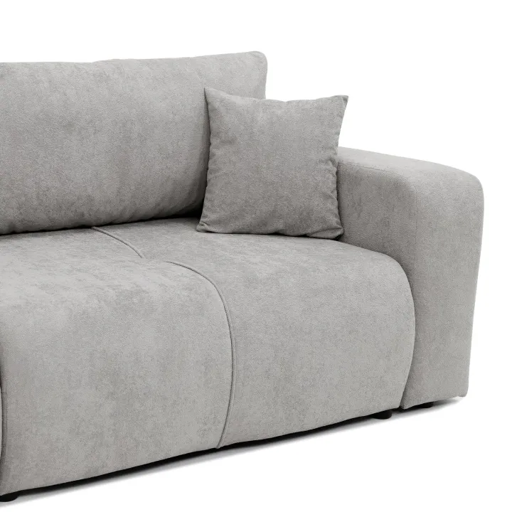 Divano letto 3 posti 248x90cm con contenitore in tessuto velo grigio chiaro Floty