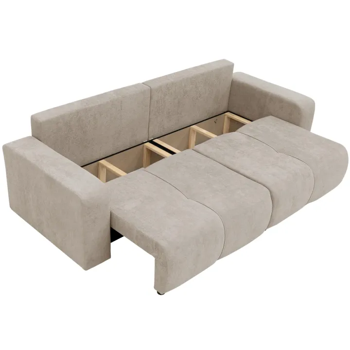Divano letto 3 posti 248x90cm con contenitore in tessuto velo beige Floty