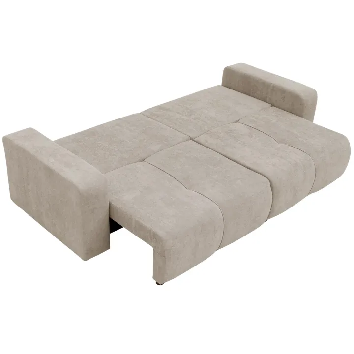 Divano letto 3 posti 248x90cm con contenitore in tessuto velo beige Floty