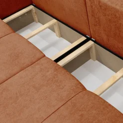Divano letto 3 posti 248x90cm con contenitore in tessuto velo rosso mattone Floty
