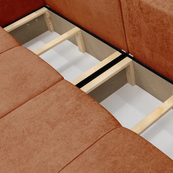 Divano letto 3 posti 248x90cm con contenitore in tessuto velo rosso mattone Floty