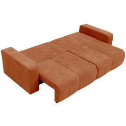 Divano letto 3 posti 248x90cm con contenitore in tessuto velo rosso mattone Floty