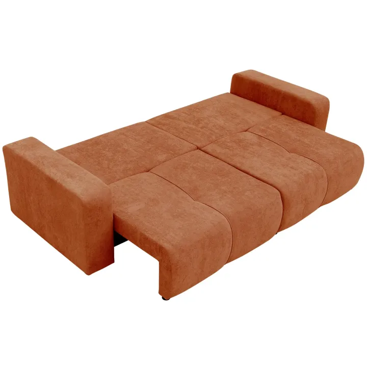 Divano letto 3 posti 248x90cm con contenitore in tessuto velo rosso mattone Floty
