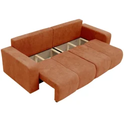 Divano letto 3 posti 248x90cm con contenitore in tessuto velo rosso mattone Floty
