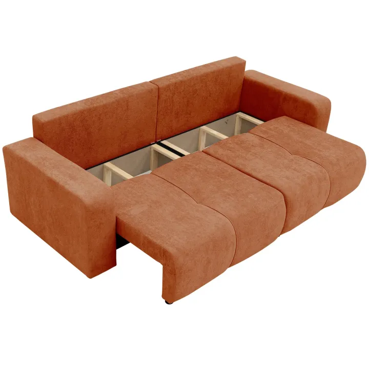 Divano letto 3 posti 248x90cm con contenitore in tessuto velo rosso mattone Floty