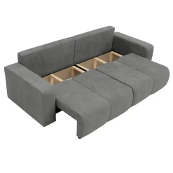 Divano letto 3 posti 248x90cm con contenitore in tessuto velo grigio scuro Floty
