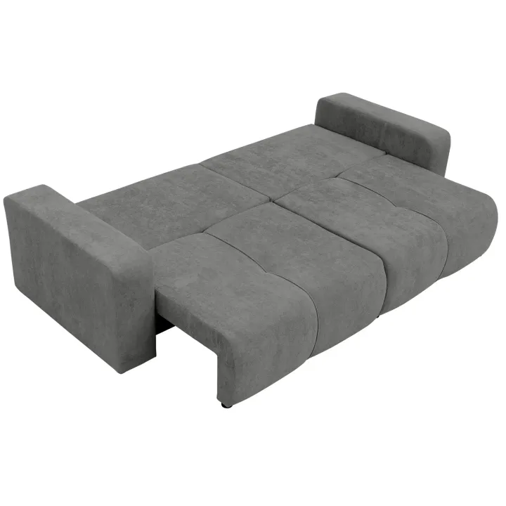 Divano letto 3 posti 248x90cm con contenitore in tessuto velo grigio scuro Floty