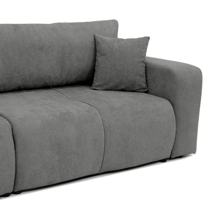 Divano letto 3 posti 248x90cm con contenitore in tessuto velo grigio scuro Floty