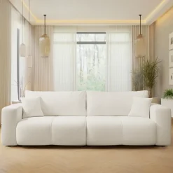Divano letto 3 posti 248x90cm con contenitore in tessuto velo bianco Floty